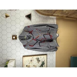 Trisha Tyler Gray Geometric Pattern Sweater with Shawl Collar - Size - Large